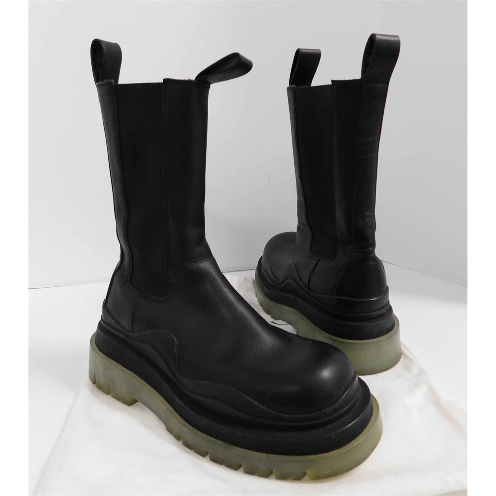 Bottega Veneta Black Leather Tranparent Sole Tire Boots sz‎ 38